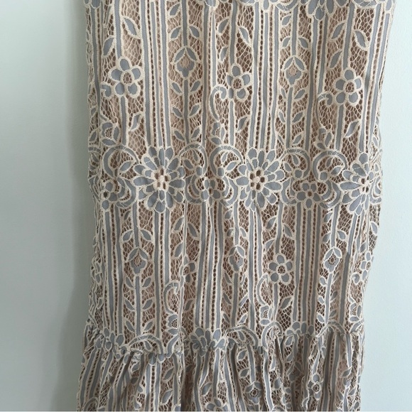 NWT Anthropologie Eri + Ali Nude And Blue Twilight Lace Peplum Midi Dress JB - Picture 6 of 6